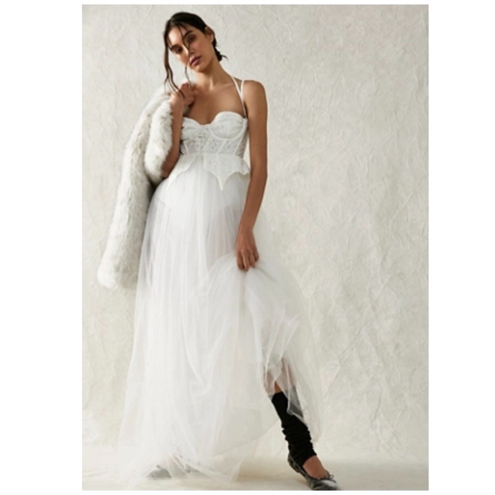 Free People x For Love & Lemons Coquette Corset Lily Bridal Dress White | S